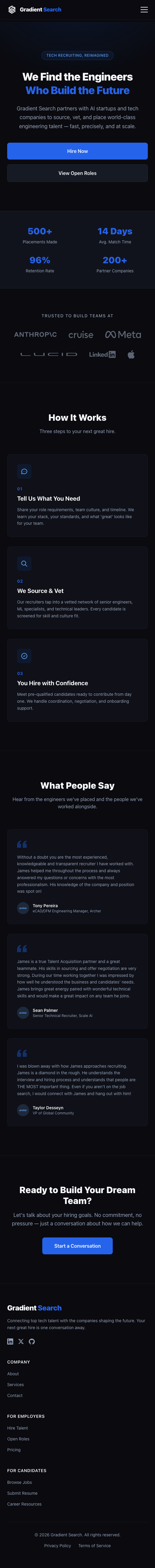 The front-end website on mobile