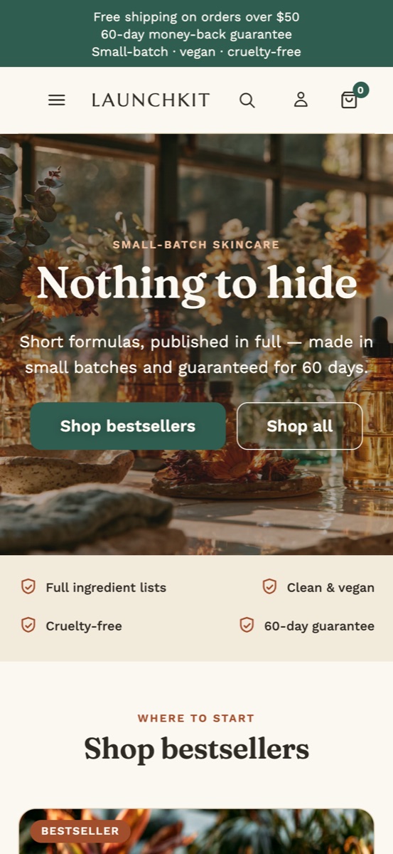 LaunchKit store home screen on mobile